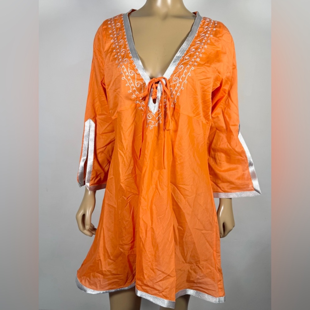 Tommy Bahama Women’s Size Large Orange Cover Up Caftan Tunic Dress